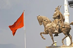 15th century warrior and national hero Skanderbeg on a huge stone socle. The Tirana 15th century warrior and national hero Skanderbeg on a huge stone socle. The Tirana