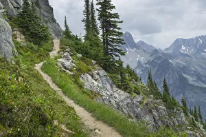 Abbott Ridge Trail along cliffs below Mount Abbott. Selkirk Mountains Glacier National Abbott Ridge Trail along cliffs below Mount Abbott. Selkirk Mountains Glacier National