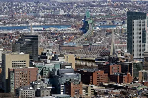 Aerial view including Leonard P Zakim Bunker Hill Memorial Bridge, a cable-stayed Aerial view including Leonard P Zakim Bunker Hill Memorial Bridge, a cable-stayed