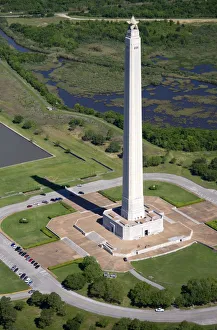 Aerial view of the San Jacinto Monument along the Houston Ship Channel in Houston, Texas Aerial view of the San Jacinto Monument along the Houston Ship Channel in Houston, Texas