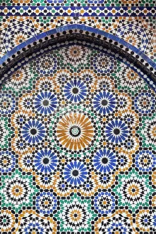 Fountain Gallery: Africa, Morocco, Fes. A detail of a mosaic tiled fountain
