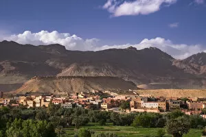 Africa, Morocco. The oasis city of Tinerhir sits beneath foothills of the Atlas mountains