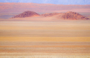 Africa, Namibia. Heat distorts grassy plain and red sand dunes Africa, Namibia. Heat distorts grassy plain and red sand dunes