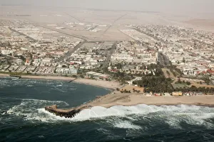 Africa, Namibia, Swakopmund. Aerial view of the city and bay Africa, Namibia, Swakopmund. Aerial view of the city and bay