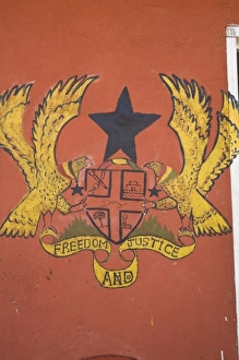 Africa, West Africa, Ghana, Bolgatanga. Ghana Coat of Arms painted on wall Africa, West Africa, Ghana, Bolgatanga. Ghana Coat of Arms painted on wall