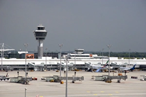 Air traffic control tower and terminal at the Munich airport, Germany Air traffic control tower and terminal at the Munich airport, Germany