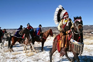 Alcalde, New Mexico, United States. American Indian and Hispanic recreation of battle Alcalde, New Mexico, United States. American Indian and Hispanic recreation of battle