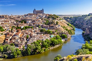 is Alcazar Fortress Medieval City Tagus River Toledo Spain. Toledo Alcazar built in the 1500s is Alcazar Fortress Medieval City Tagus River Toledo Spain. Toledo Alcazar built in the 1500s