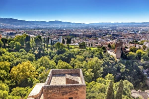 Alhambra Castle Tower Cityscape Churches Granada Andalusia Spain Alhambra Castle Tower Cityscape Churches Granada Andalusia Spain