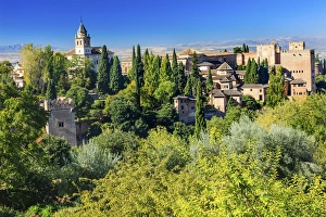 Alhambra Castle Tower Walls Cityscape Church Granada Andalusia Spain Alhambra Castle Tower Walls Cityscape Church Granada Andalusia Spain
