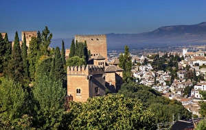 Alhambra Castle Tower Walls Cityscape Churches Granada Andalusia Spain Alhambra Castle Tower Walls Cityscape Churches Granada Andalusia Spain