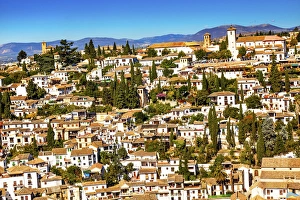 Alhambra White Buildings Cityscape Churches Albaicin Carrera Del Darro Granada Andalusia Spain Alhambra White Buildings Cityscape Churches Albaicin Carrera Del Darro Granada Andalusia Spain