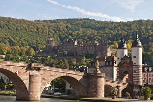 The Alte Brucke or Old Bridge and Neckar River in Old Town, Heidelberg The Alte Brucke or Old Bridge and Neckar River in Old Town, Heidelberg