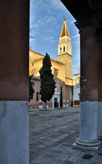Arches and view of Bell Tower San Francesco church Venice Italy Arches and view of Bell Tower San Francesco church Venice Italy