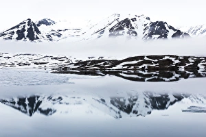 Arctic, Norway, Svalbard, Spitsbergen, Monaco glacier, Reflections of mountains Arctic, Norway, Svalbard, Spitsbergen, Monaco glacier, Reflections of mountains