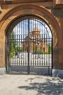 Armenia, Yerevan, Nork-Marash district. Surb Astvatsatsin Church, seen through the gate Armenia, Yerevan, Nork-Marash district. Surb Astvatsatsin Church, seen through the gate