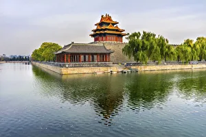 Arrow Tower, Forbidden City moat, canal and palace wall, Beijing, China