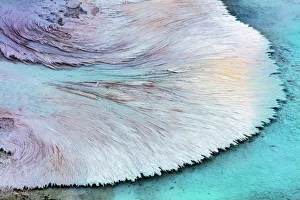 Artistic patterns at New Blue Spring in winter in Yellowstone National Park, Wyoming, USA Artistic patterns at New Blue Spring in winter in Yellowstone National Park, Wyoming, USA