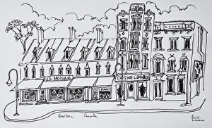 <b class=qtipBold><figcaption>Artwork by Scott Lawrence</figcaption></b><br>Street scene of Rue St. Paul, old town, Montreal, Canada<br><em>© Scott Lawrence / DanitaDelimont.com</em> Artwork by Scott Lawrence