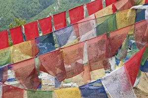 Images Dated 18th April 2010: Asia, Bhutan, Thimphu. Colorful prayer flags
