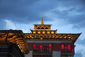 Asia, Bhutan, Thimpu. Tashichhoedzong roofline Asia, Bhutan, Thimpu. Tashichhoedzong roofline