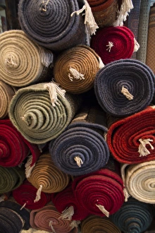 Asia, India, Rajasthan, the making of carpets. Rolled carpets for sale Asia, India, Rajasthan, the making of carpets. Rolled carpets for sale
