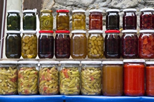 Asia, Turkey, Bursa. Preserved fruits, pickled vegetables and pastes/sauces for sale Asia, Turkey, Bursa. Preserved fruits, pickled vegetables and pastes/sauces for sale