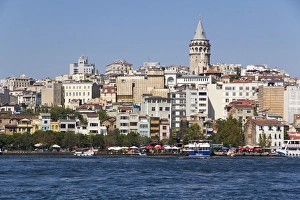 Asia, Turkey, Istanbul. Galata Tower, seen from the Golden Horn, Seraglio Point and Old Istanbul Asia, Turkey, Istanbul. Galata Tower, seen from the Golden Horn, Seraglio Point and Old Istanbul