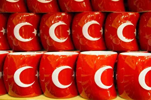 Asia, Turkey. Turkish souveniers often display their national flag Asia, Turkey. Turkish souveniers often display their national flag