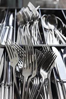 Australia, Victoria, VIC, Yarra Valley, Healesville, cafe silverware Australia, Victoria, VIC, Yarra Valley, Healesville, cafe silverware