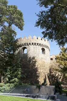 Azerbaijan, Baku. The outer wall of the Palace of the Shirvanshahs, from Philharmony Park Azerbaijan, Baku. The outer wall of the Palace of the Shirvanshahs, from Philharmony Park