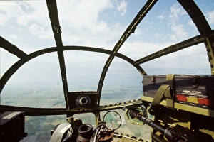 B-25 Miss Mitchell showing the nose of the plane from the Bombadier Navigator position B-25 Miss Mitchell showing the nose of the plane from the Bombadier Navigator position