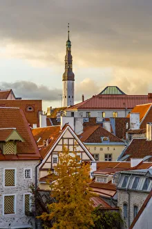 Baltic States, Estonia, Tallinn. Rooftops near city walls Baltic States, Estonia, Tallinn. Rooftops near city walls