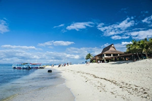 Beach restaurant on Beachcomber island, Mamanucas islands, Fiji, South Pacific Beach restaurant on Beachcomber island, Mamanucas islands, Fiji, South Pacific