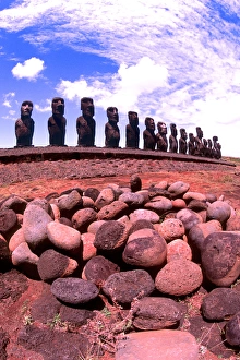 Beautiful Moai Statues Ahu Tongariki Platform in Easter Island during Tapati Festival Beautiful Moai Statues Ahu Tongariki Platform in Easter Island during Tapati Festival