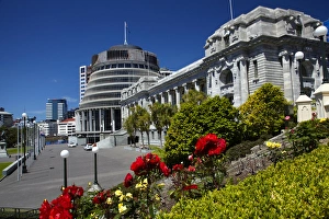 The Beehive and Parliament House, Wellington, North Island, New Zealand The Beehive and Parliament House, Wellington, North Island, New Zealand