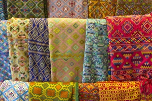 Bhutan, Thimphu. Colorful textiles for sale in a shop Bhutan, Thimphu. Colorful textiles for sale in a shop