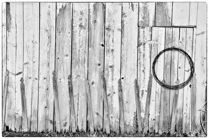 Black and White image of old wooden shed with hanging barbwire, Benge, Washington State Black and White image of old wooden shed with hanging barbwire, Benge, Washington State
