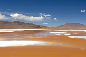 Bolivia, Atacama Desert, Laguna Colorada, Red Lake. The red lake is shallow Bolivia, Atacama Desert, Laguna Colorada, Red Lake. The red lake is shallow