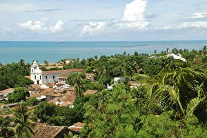 Images Dated 26th April 2009: Brazil, Pernambuco, Recife, Olinda, colonial churches by the turquoise ocean