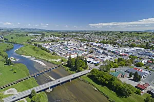Bridges over Mataura River, Gore, Southland, South Island, New Zealand - drone aerial Bridges over Mataura River, Gore, Southland, South Island, New Zealand - drone aerial