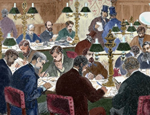 Brokers working. Nineteen-century colored engraving Brokers working. Nineteen-century colored engraving