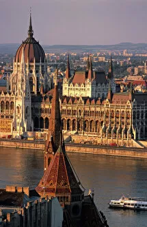Land Mark Collection: Budapest, Hungary, Danube River, Parliament House, Calvinist Church