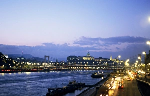 Budapest, Hungary. The river in the evening as night falls Budapest, Hungary. The river in the evening as night falls