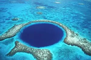 Atoll Gallery: CA, Belize. Aerial view of Blue Hole (diameter 1000 ft.) at Lighthouse reef