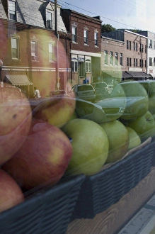 Camden, Maine. Grocery store and reflection of Main street Camden, Maine. Grocery store and reflection of Main street