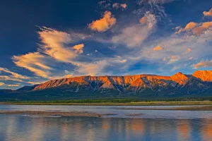 Canada, Alberta. Canadian Rocky Mountains and Abraham Lake at sunrise Canada, Alberta. Canadian Rocky Mountains and Abraham Lake at sunrise
