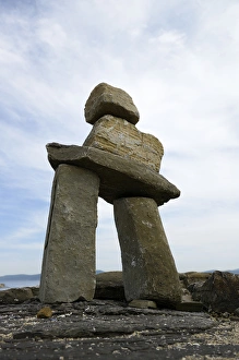 Canada, British Columbia, Gulf Islands, Portland Island. Inukshuk at Abutus Point Canada, British Columbia, Gulf Islands, Portland Island. Inukshuk at Abutus Point