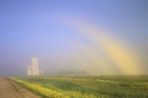 Canada, Manitoba, Culross. Fogbow and grain elevator Canada, Manitoba, Culross. Fogbow and grain elevator