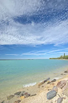Canada, Manitoba, Little Limestone Lake. Lake and rocks on shore Canada, Manitoba, Little Limestone Lake. Lake and rocks on shore